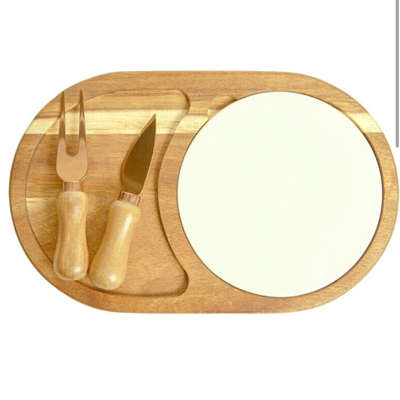 Gourmet Wood & Ceramic Cheese Board Set - Picture 2 of 3